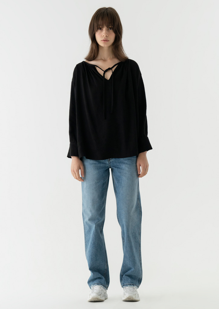 (SALE 20%)Via Sophia linen blouse_black