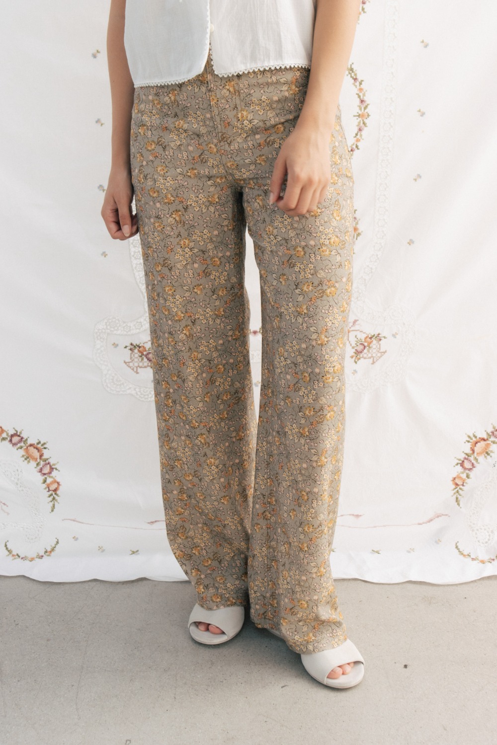 Via Flower silk wide-fit pants