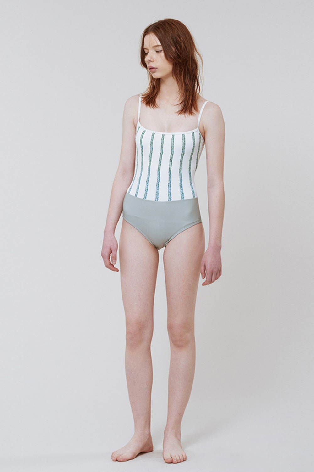 Via Herringbone print one-piece swimsuit (ivory mint)