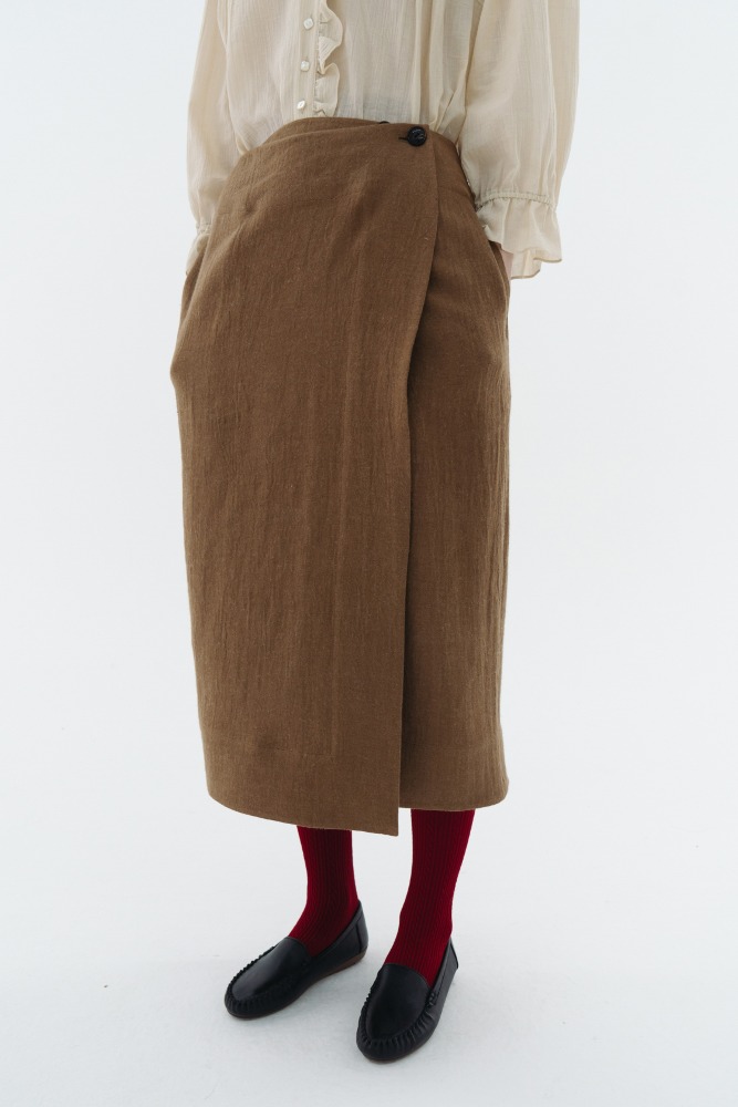 Via May wool wrap skirt (camel brown)